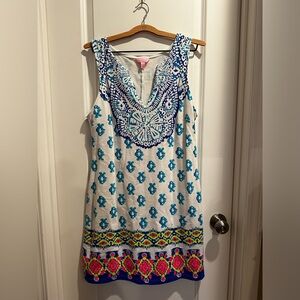 Lilly Pulitzer Harper Shift.  Blue & Resort White to the Sea SZ L VGUC.